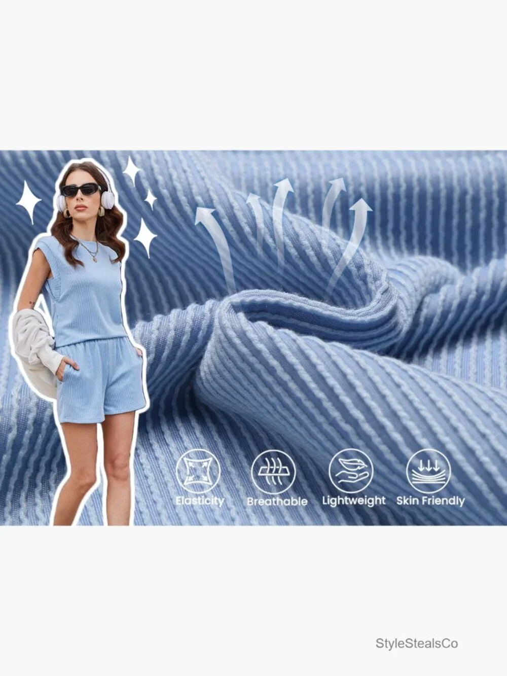 Women's Two Piece Lounge Shorts Set Cap Sleeve Crewneck Matching Outfit with